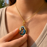 Our Lady of Guadalupe Gold-Tone Oval Pendant Necklace – Double-Sided Virgin Mary Christian Jewelry