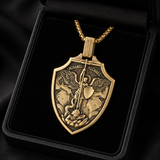 Archangel Michael Shield Pendant Necklace for Men,316L Stainless Steel Vintage 3D Relief Religious Amulet Necklace,Faith Protection Jewelry Gift