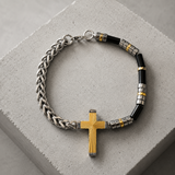 Two-Tone Cross & Natural Stone Bracelet