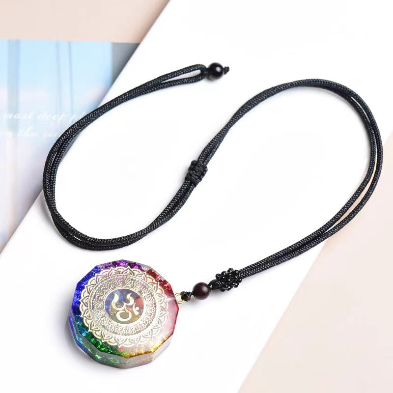 Orgonite Pendant Om Symbol Luminous Necklace Chakra Healing Energy Necklace Meditation Jewelry 1.38 inch