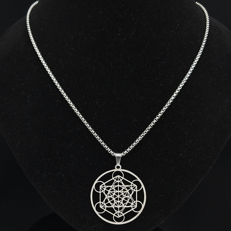Stainless Steel Metatron's Cube Necklace Pendant Sacred Geometry Amulet Jewelry