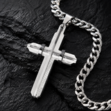 Two‑Tone Textured Stainless Steel Men’s Cross Necklace