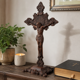 Wood carving of the Cross of the Order of Saint Benedict - with base