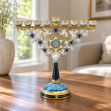 Elegant Blue & Gold Nine-Branch Hanukkah Menorah
