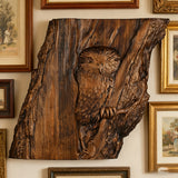 Hand-Carved Owl Tree Wood Art: A Christian Symbol of Wisdom & Divine Awareness