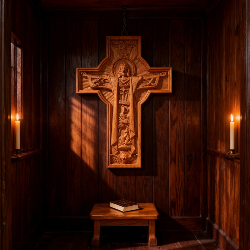 Bgcopper Ascension of Jesus wood carving cross