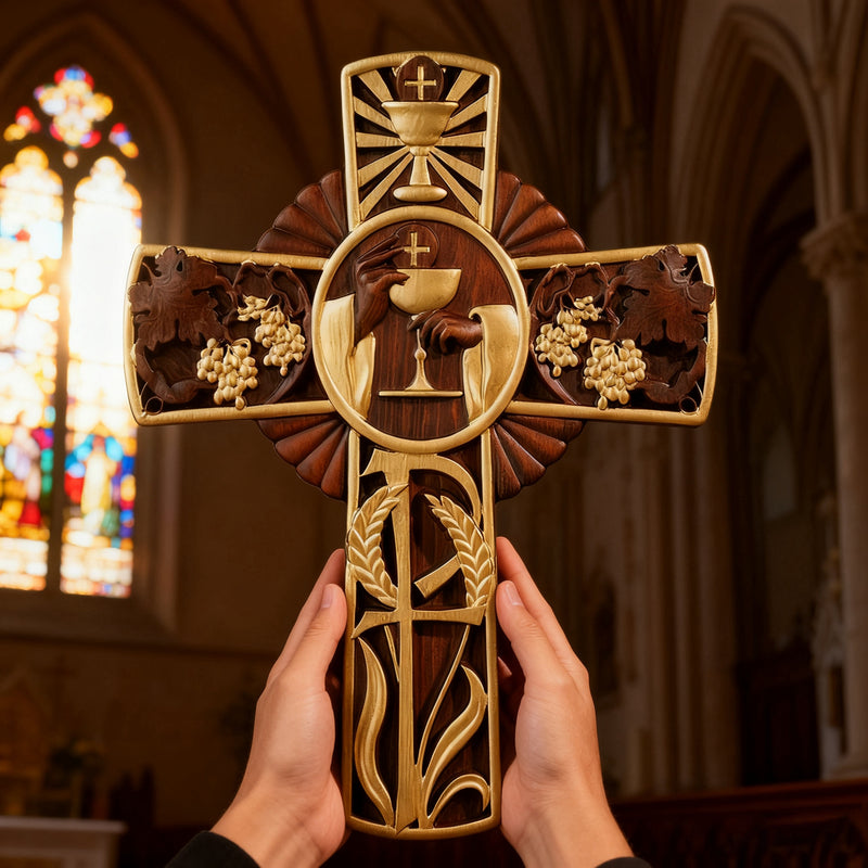 Eucharistic Chalice Wooden Cross: A Christian Symbol of the Last Supper & Redemption