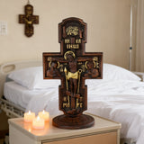 Double-Sided Icon Wood Carving ✝️ | Hand-Carved Crucifix & Saints Beechwood Wall Art