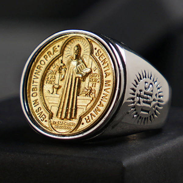 Saint Benedict Medal Stainless Steel Cross Ring