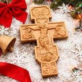 Hand-Carved Beechwood Religious Cross: A Sacred Artistic Testament to Christian Faith
