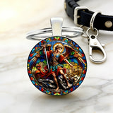 Stained Glass St. Michael Keychain: Conquer Darkness with Light