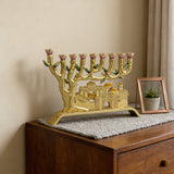 Golden Jerusalem 9-Branch Menorah: Light That Ties to the Holy City