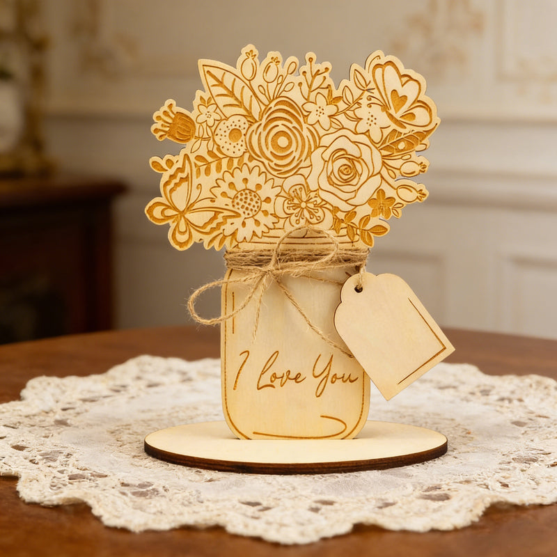 Close-up of beautifully painted wooden flowers