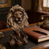 Vintage Faux-Wood Lion Head Resin Figurine | Office & Home Deco