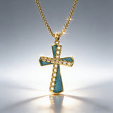 Natural Turquoise Stainless Steel Cross Necklace | Hip-Hop Christian Jewelry jewelry product image