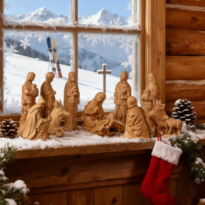 Jesus Manger Nativity Scene Wooden Statue Tabletop Ornament - Best Christmas Gifts