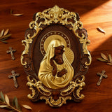 Mother Mary with Baby Jesus Wood Carving Decor