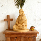 🕊️ Jesus Meditation Wooden Statue - Desk Sculpture for Prayer & Reflection