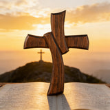 Minimalist Twist Wooden Hand Carved Cross for Wall Decor, Religious Gift Cross