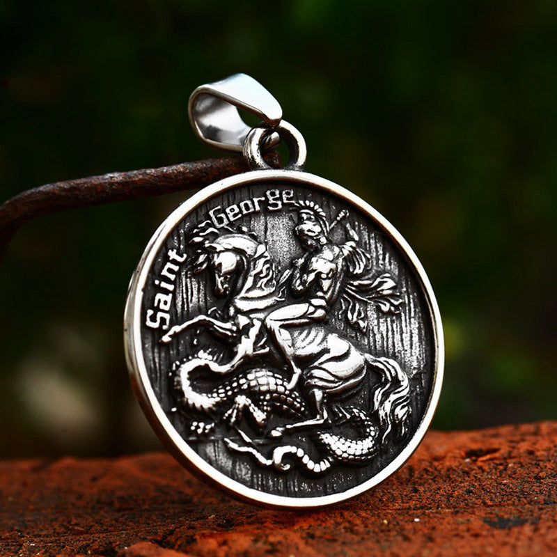 Saint George Necklace Amulet Stainless Steel Pendant