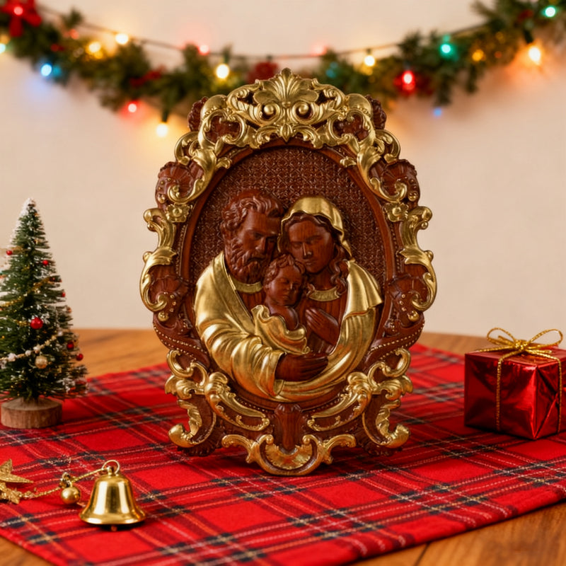 Bgcopper Holy family Nativity Wood Carving Gift Religious Family Wall Decor