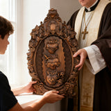 The Holy Family Sacred Hearts Triptych - Hand-Painted Wood Carving