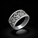 S925K Silver Archangel Michael Ring | Sacred Protection and Baroque Rococo Style Engravings