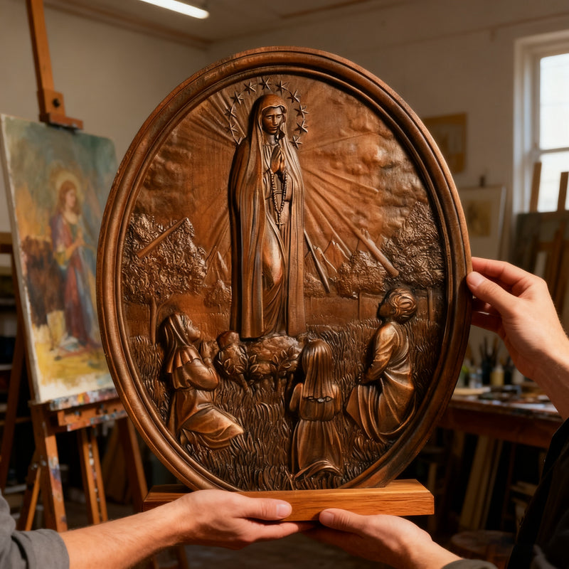 Our Lady of Fatima Wood Carving Decoration - Virgin Wall Pendant