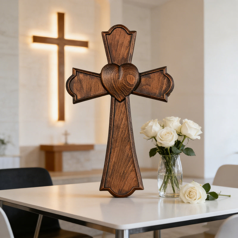 Eternal Heart Hand-Carved Wood Cross: Faith Woven with Love – BGCOPPER