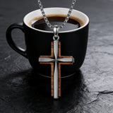Minimalist Titanium Steel & Wood Cross Necklace – Faith in Simplicity