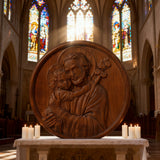 Joseph and Baby Jesus wood carving plaque - Father‘s day gift