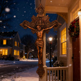 Wood Carving of Jesus Cross with St. Benedict's Exorcism