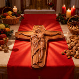 🕯️ Joan of Arc Cross Wood Carving – Our Lady of Sorrows / Crucifix