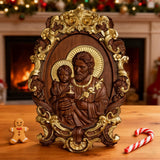 “St. Joseph & Child Jesus” Hand-Carved Wood Icon – A Timeless Christian Gift for Father’s Day & Faithful Homes