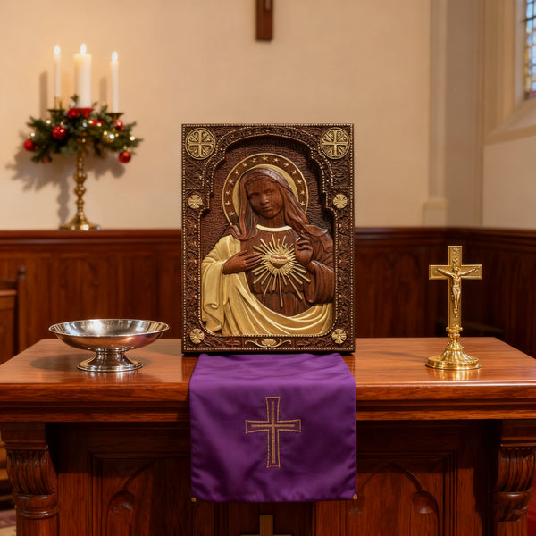 Immaculate Heart of Mary Hand-Carved Beech Wood Sculpture | Sacred Home Altar Ornament
