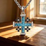 Orthodox Jerusalem Cross Turquoise Necklace – Faith, Heritage & Timeless Strength