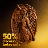 50% Off Today!Native American Woman with Wolf Wooden Decoration