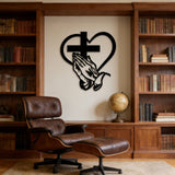 Praying Hands, Heart & Cross Metal Wall Art: Faith, Love, and Devotion in One Design