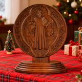 St. Benedict Double-Sided Wooden Desk Plaque: A Christian Symbol of Protection & Faith