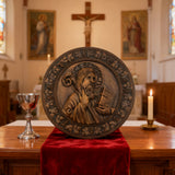 Saint Benedict religious icon, natural wood carved wall decoration