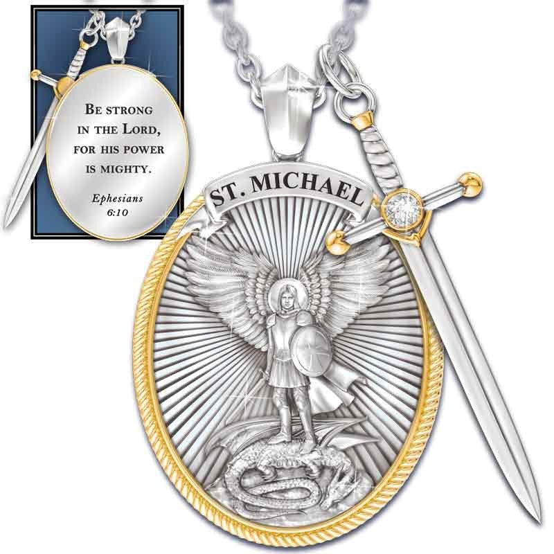 The Protection Amulet of St. Michael Archangel with a Sword Pendant Necklace