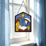 Nativity Scene Stained Glass Suncatcher: The Holy Family in Radiant Light