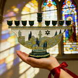 Hand-Painted Jerusalem Holy City Menorah: Light Up the Spirit of the Sacred City