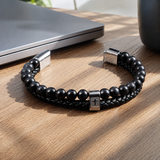Dual Layer Braided Leather Cross Stainless Steel Men's Bracelet