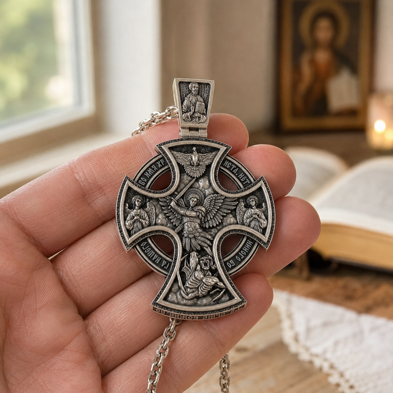 Double-Sided Silver Crucifix and St. Michael Pendant – BGCOPPER