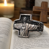 S925K Silver Jesus Guardian Cross Sacred Heart of Jesus Ring