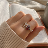 Sacred Heart of Jesus Thorn Flame Cross Adjustable Open Ring - Christian gift presentation
