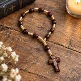Handmade Wooden Bead Rosary Bracelet with Crucifix – Christian Prayer Bracelet