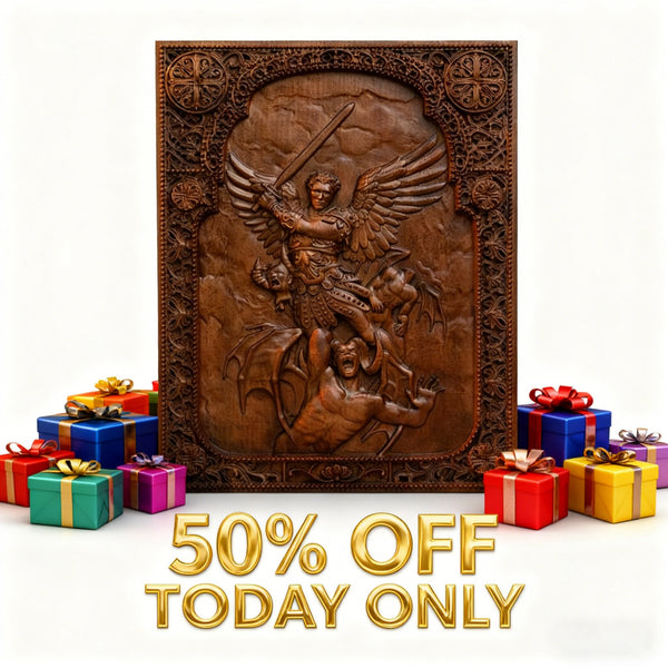 50% Off Today!Archangel Michael natural solid wood religious wood carving - The Holy Sword Slays Demons
