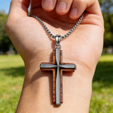 Minimalist Titanium Steel & Wood Cross Necklace – Faith in Simplicity